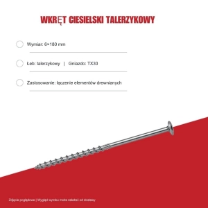 Wkręty talerzykowe B.PRO 6x180 TX30 100szt